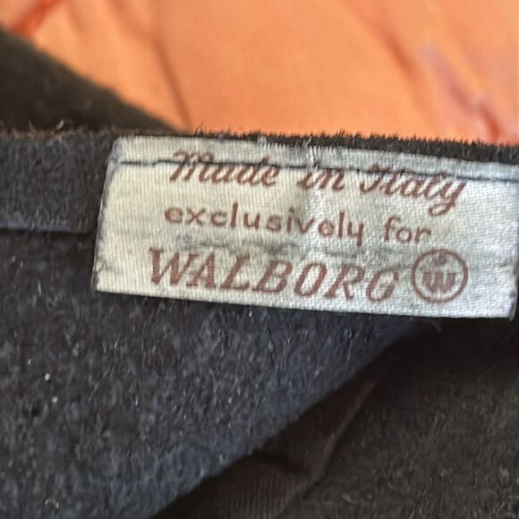 Vintage 60s/70s Walborg black suede leather purse and with brown plastic handle - Picture 5 of 8